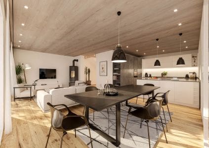 moderner wohnbereich architekturvisualisierung Architekturvisualisierung eines modernen Wohnbereichs mit stilvollem Innenraumdesign